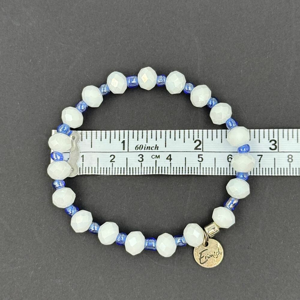 Erimish Set of 3 Stretch Bracelets Crystal Blue Beige Beaded Tassel Stack - Picture 7 of 8
